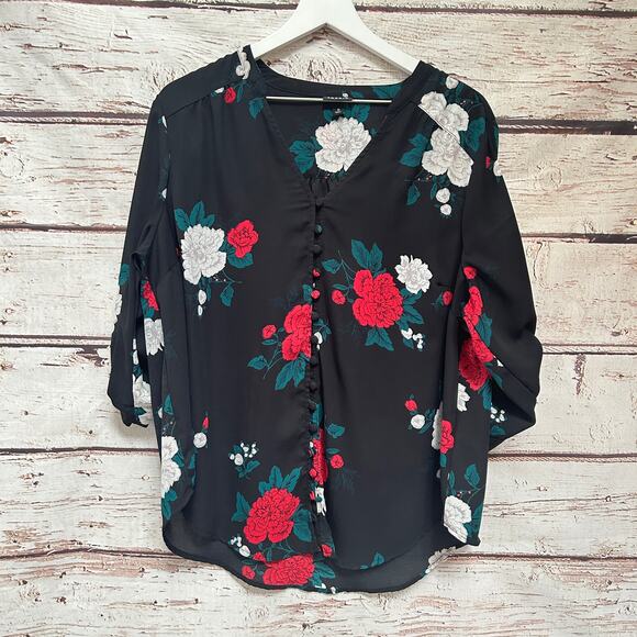 TORRID Rose Button Down Blouse Sz 0 Large - Picture 5 of 12